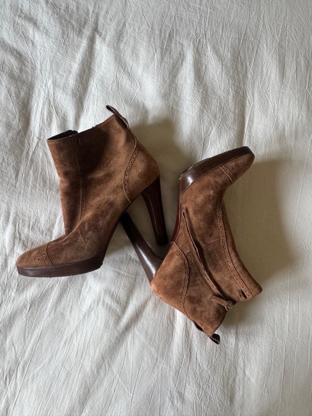 Ralph Lauren Brown Suede Heel Ankle Booties